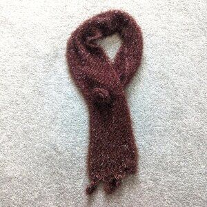 Handmade fuzzy crochet Rose detail brown neck scarf Y2K